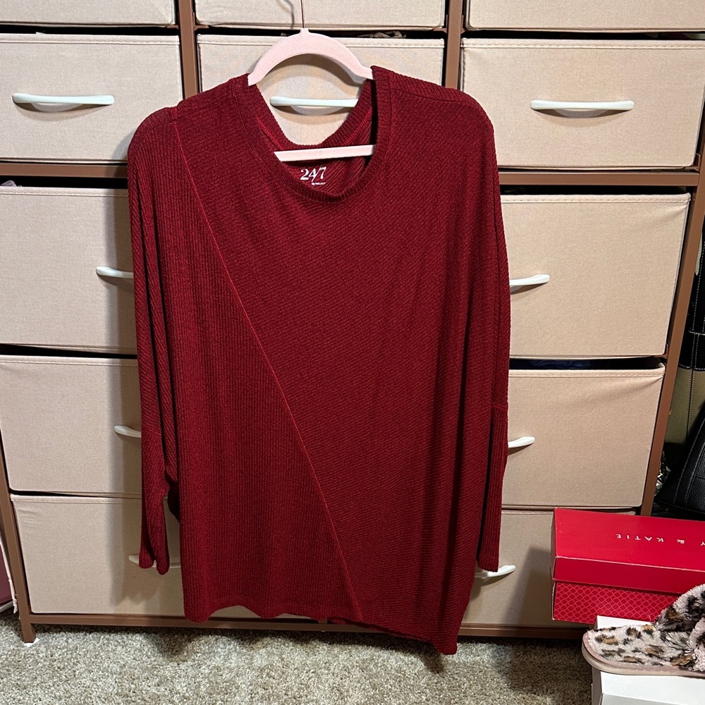 24/7 Comfort Apparel Deep Red Knit Top